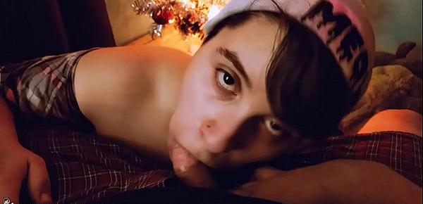  Sucking on daddy&039;s little DICK on Christmas Eve
